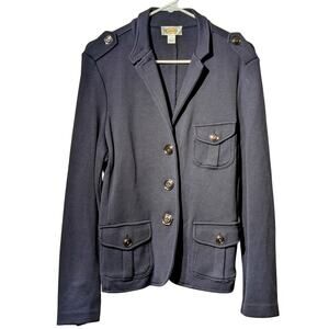 Talbot's Navy Blue Ponte Knit Unlined Military Blazer Jacket Women's Size L